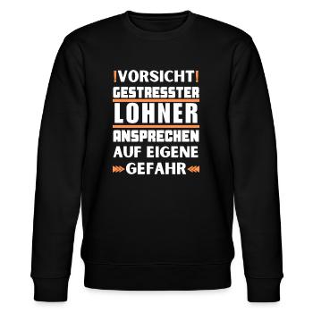 Gestresster Lohner nicht ansprechen! - Stanley/Stella Unisex Bio-Sweatshirt CHANGER  - Schwarz - Vorne - Nik (191cm) & Marisol (170cm)