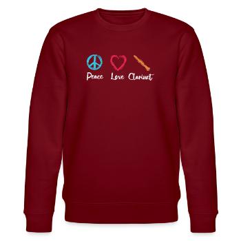 Peace Love Clarinet - Stanley/Stella CHANGER Unisex Organic Sweatshirt - burgundy - Front - Nik (191cm) & Marisol (170cm)