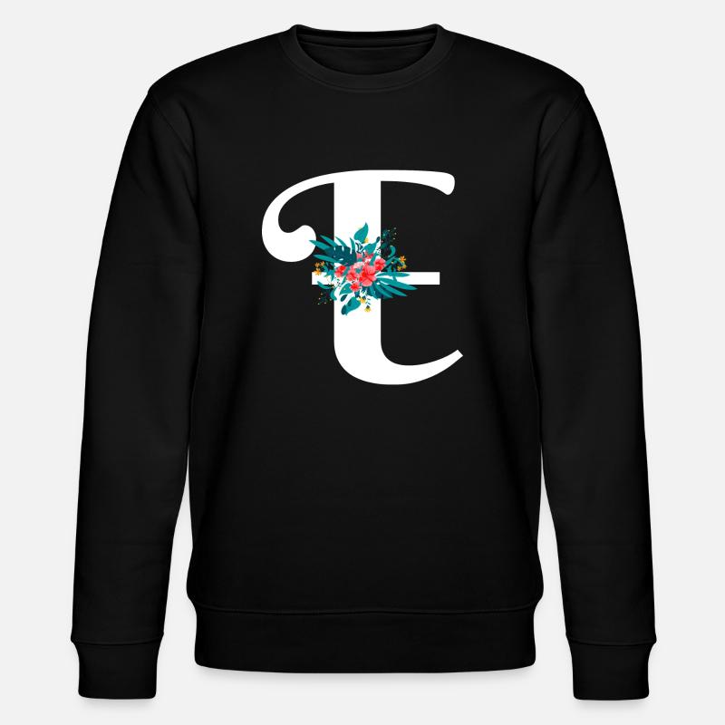 letter E flowered - Stanley/Stella CHANGER Unisex Organic Sweatshirt - black