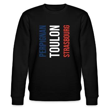 Perpignan Toulon Strasbourg franz. Kindergeschenk - Stanley/Stella Unisex Bio-Sweatshirt CHANGER  - Schwarz - Vorne - Nik (191cm) & Marisol (170cm)