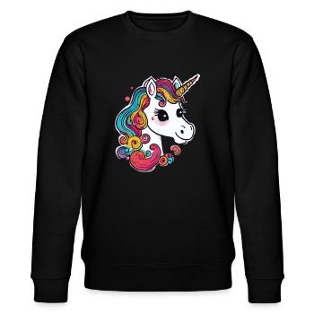 Freundliches buntes Einhorn mit Regenbogenmähne - Stanley/Stella Unisex Bio-Sweatshirt CHANGER  - Schwarz - Vorne - Nik (191cm) & Marisol (170cm)