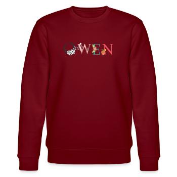OWEN Namenskunst mit gestickten Blumen - Stanley/Stella Unisex Bio-Sweatshirt CHANGER  - Burgunderrot - Vorne - Nik (191cm) & Marisol (170cm)