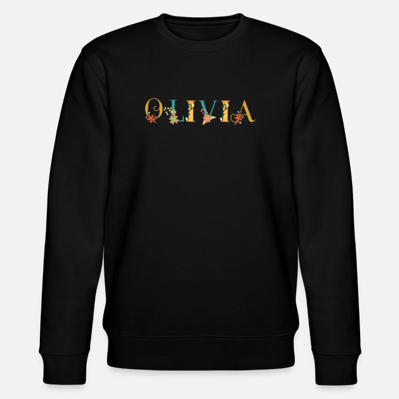OLIVIA Namenskunst mit gestickten Blumen - Stanley/Stella Unisex Bio-Sweatshirt CHANGER  - Schwarz