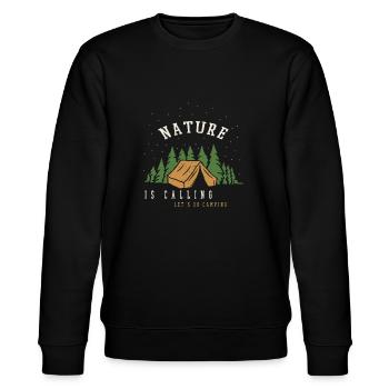 Nature is Calling Let's go Camping Camper Sprüche - Stanley/Stella Unisex Bio-Sweatshirt CHANGER  - Schwarz - Vorne - Nik (191cm) & Marisol (170cm)