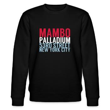 Mambo Palladium 53RD Street - Salsa Dance Shirt - Stanley/Stella Unisex Bio-Sweatshirt CHANGER  - Schwarz - Vorne - Nik (191cm) & Marisol (170cm)
