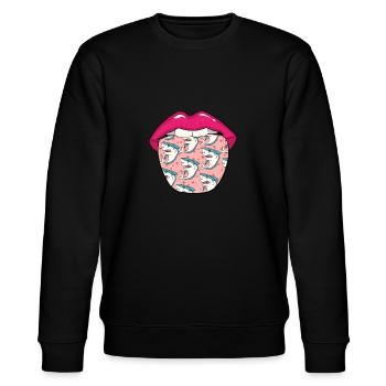 Haifisch Zunge - Stanley/Stella Unisex Bio-Sweatshirt CHANGER  - Schwarz - Vorne - Nik (191cm) & Marisol (170cm)