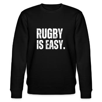 Fun T-shirt Rugby is Easy - Stanley/Stella CHANGER Unisex Organic Sweatshirt - black - Front - Nik (191cm) & Marisol (170cm)