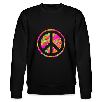 Flower Power PEACE Sign - Grungy Painting 3 - Stanley/Stella CHANGER Unisex Organic Sweatshirt - black - Front - Nik (191cm) & Marisol (170cm)