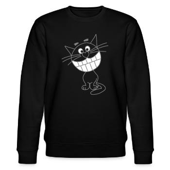 lustige Grinsekatze - Stanley/Stella Unisex Bio-Sweatshirt CHANGER  - Schwarz - Vorne - Nik (191cm) & Marisol (170cm)