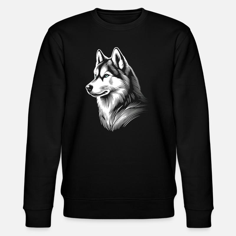 Huskykopf, schwarz-weiß, Hundeschlitten - Stanley/Stella Unisex Bio-Sweatshirt CHANGER  - Schwarz