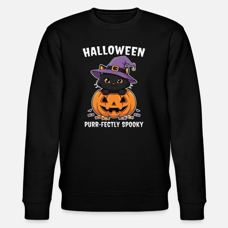 Halloween Kätzchen und Jack-O-Lantern - Stanley/Stella Unisex Bio-Sweatshirt CHANGER  - Schwarz