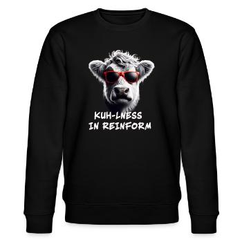 Lustige Kuh mit Sonnenbrille Witzige Sprüche Humor - Stanley/Stella Unisex Bio-Sweatshirt CHANGER  - Schwarz - Vorne - Nik (191cm) & Marisol (170cm)