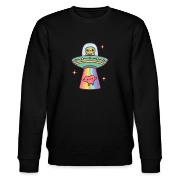 Lustiges Alien-UFO entführt süßes Herz - Stanley/Stella Unisex Bio-Sweatshirt CHANGER  - Schwarz - Vorne - Nik (191cm) & Marisol (170cm)