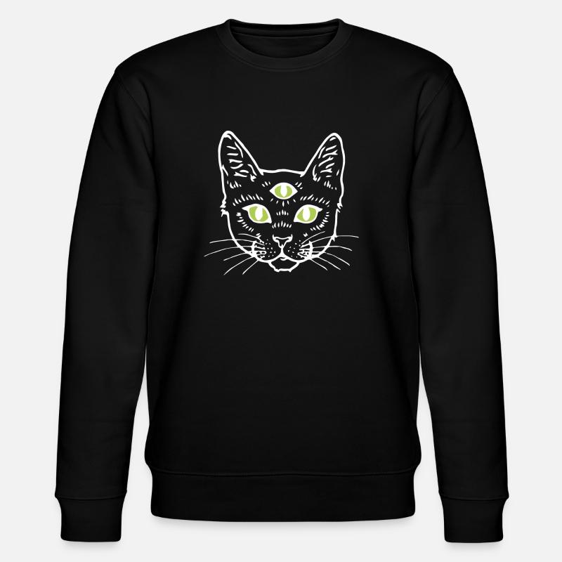 Chat avec trois yeux blanc - Sweat bio CHANGER Stanley/Stella Unisexe - noir