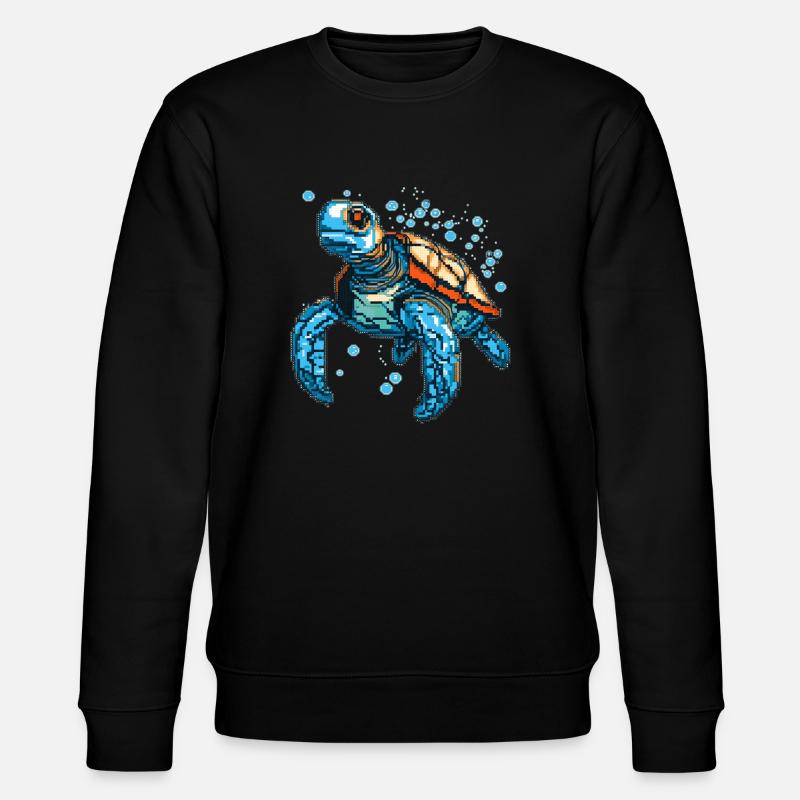 Schildkröte besteht aus Pixeln - Stanley/Stella Unisex Bio-Sweatshirt CHANGER  - Schwarz