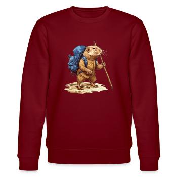 Rat-taupe avec sac à dos et bâton de marche - Sweat bio CHANGER Stanley/Stella Unisexe - bordeaux - Devant - Nik (191cm) & Marisol (170cm)