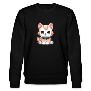 Katze - Kawaii Style - Stanley/Stella Unisex Bio-Sweatshirt CHANGER  - Schwarz - Vorne - Nik (191cm) & Marisol (170cm)