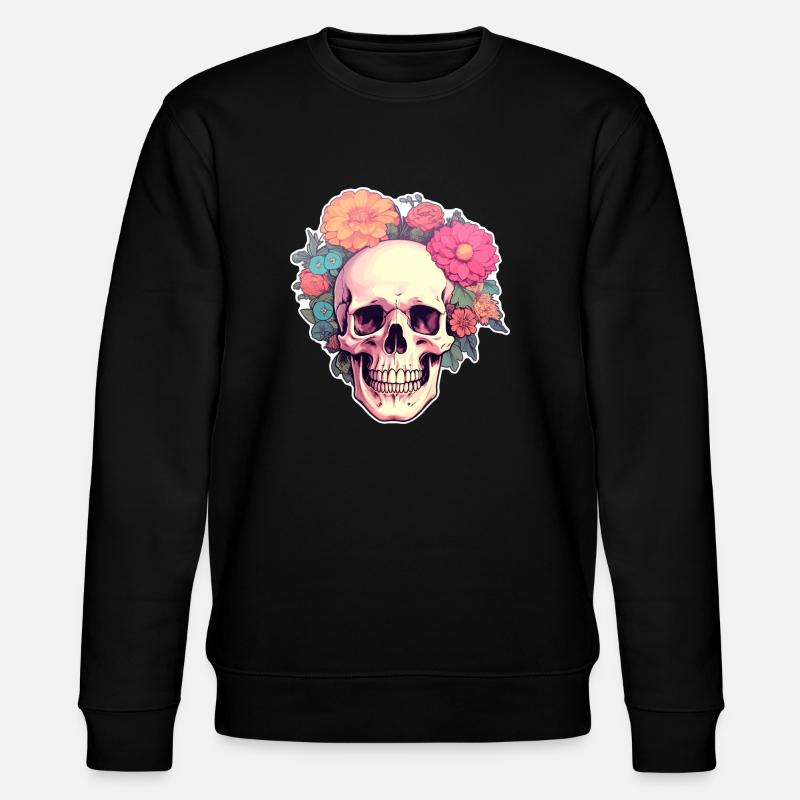 Human Skull & Flowers 2 - Stanley/Stella CHANGER Unisex Organic Sweatshirt - black