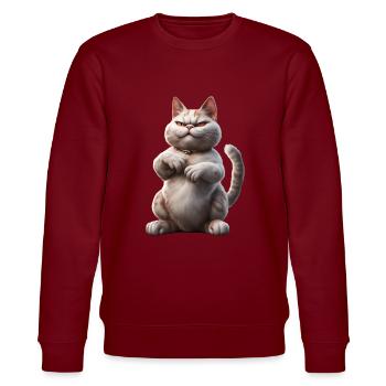 Bad Cat | Freche Katze - Stanley/Stella Unisex Bio-Sweatshirt CHANGER  - Burgunderrot - Vorne - Nik (191cm) & Marisol (170cm)