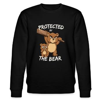 Protected by the Bear – Cartoon Design - Stanley/Stella Unisex Bio-Sweatshirt CHANGER  - Schwarz - Vorne - Nik (191cm) & Marisol (170cm)