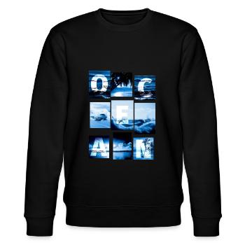 Cyanotypische Ocean Collage - Stanley/Stella Unisex Bio-Sweatshirt CHANGER  - Schwarz - Vorne - Nik (191cm) & Marisol (170cm)