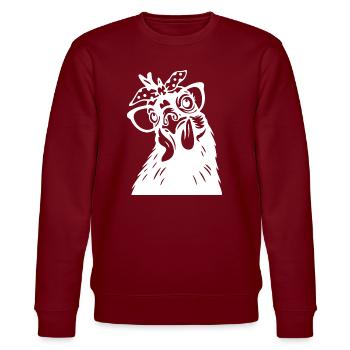 Lustiges Huhn mit Bandana-Kunst - Stanley/Stella Unisex Bio-Sweatshirt CHANGER  - Burgunderrot - Vorne - Nik (191cm) & Marisol (170cm)