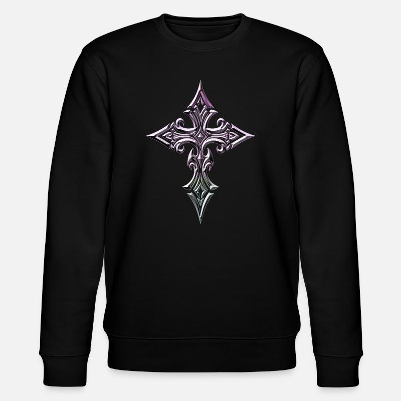 Irisierendes, verziertes Kreuz - Stanley/Stella Unisex Bio-Sweatshirt CHANGER  - Schwarz