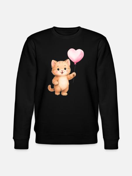 Herzballon Katze - Stanley/Stella Unisex Bio-Sweatshirt CHANGER  - Schwarz
