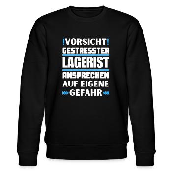 Gestresster Lagerist nicht ansprechen! - Stanley/Stella Unisex Bio-Sweatshirt CHANGER  - Schwarz - Vorne - Nik (191cm) & Marisol (170cm)