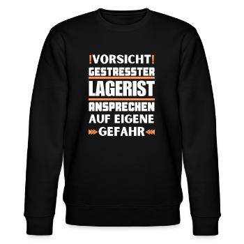 Gestresster Lagerist nicht ansprechen! - Stanley/Stella Unisex Bio-Sweatshirt CHANGER  - Schwarz - Vorne - Nik (191cm) & Marisol (170cm)