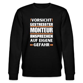 Gestresster Monteur nicht ansprechen! - Stanley/Stella Unisex Bio-Sweatshirt CHANGER  - Schwarz - Vorne - Nik (191cm) & Marisol (170cm)