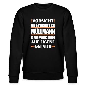 Gestresster Müllmann nicht ansprechen! - Stanley/Stella Unisex Bio-Sweatshirt CHANGER  - Schwarz - Vorne - Nik (191cm) & Marisol (170cm)