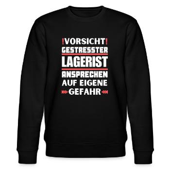 Gestresster Lagerist nicht ansprechen! - Stanley/Stella Unisex Bio-Sweatshirt CHANGER  - Schwarz - Vorne - Nik (191cm) & Marisol (170cm)