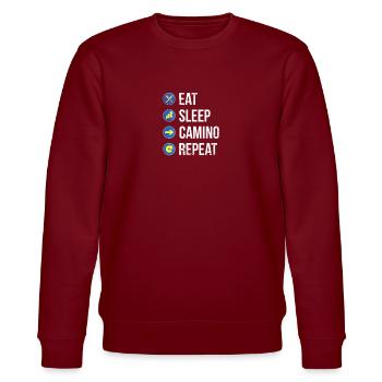 Camino de Santiago Pilgrims - Stanley/Stella CHANGER Unisex Organic Sweatshirt - burgundy - Front - Nik (191cm) & Marisol (170cm)