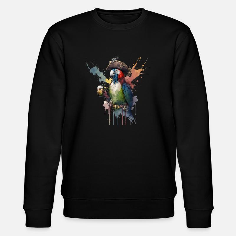 Cool pirate parrot with beer - Stanley/Stella CHANGER Unisex Organic Sweatshirt - black