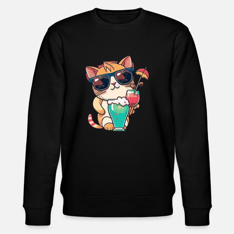 Sommer-Coolness: Katze mit Sonnenbrille - Stanley/Stella Unisex Bio-Sweatshirt CHANGER  - Schwarz