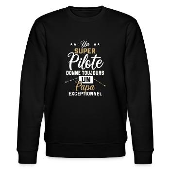 Papa pilote cadeau humour drôle avion piloter - Sweat bio CHANGER Stanley/Stella Unisexe - noir - Devant - Nik (191cm) & Marisol (170cm)