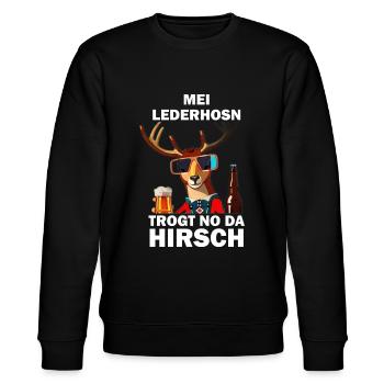 Lederhose Hirsch Tracht Bayrisch Trachten Ersatz - Stanley/Stella Unisex Bio-Sweatshirt CHANGER  - Schwarz - Vorne - Nik (191cm) & Marisol (170cm)
