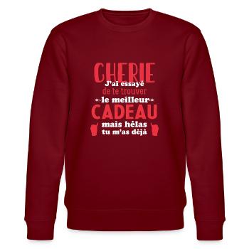 Chérie Saint Valentin Amour Couple Humour - Sweat bio CHANGER Stanley/Stella Unisexe - bordeaux - Devant - Nik (191cm) & Marisol (170cm)