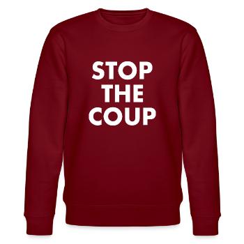 stop the coup - Stanley/Stella Unisex Bio-Sweatshirt CHANGER  - Burgunderrot - Vorne - Nik (191cm) & Marisol (170cm)