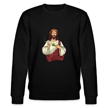 Kiffer Jesus raucht Cannabis - Heilige Pflanze - Stanley/Stella Unisex Bio-Sweatshirt CHANGER  - Schwarz - Vorne - Nik (191cm) & Marisol (170cm)
