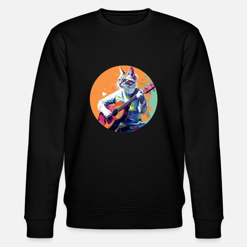 Cat playing guitar - Stanley/Stella CHANGER Unisex Organic Sweatshirt - black