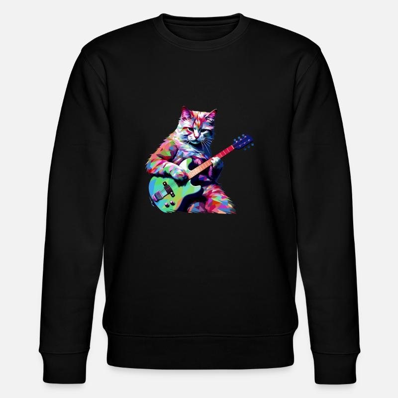 Cat playing guitar - Stanley/Stella CHANGER Unisex Organic Sweatshirt - black