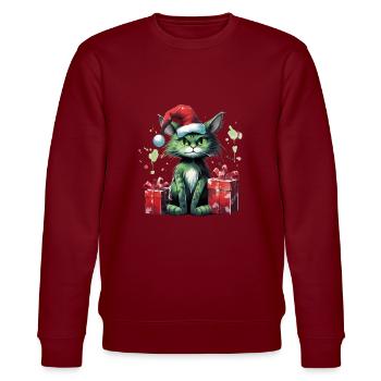 Katze Weihnachten Weihnachtselfe Geschenke Mütze - Stanley/Stella Unisex Bio-Sweatshirt CHANGER  - Burgunderrot - Vorne - Nik (191cm) & Marisol (170cm)