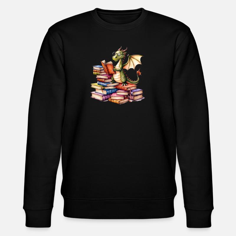 Drache ließt ein Buch - Bücher - Stanley/Stella Unisex Bio-Sweatshirt CHANGER  - Schwarz