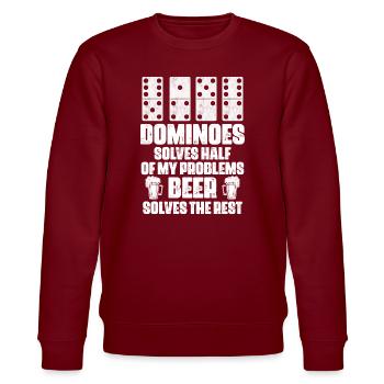 Domino Spiel Design - Stanley/Stella Unisex Bio-Sweatshirt CHANGER  - Burgunderrot - Vorne - Nik (191cm) & Marisol (170cm)