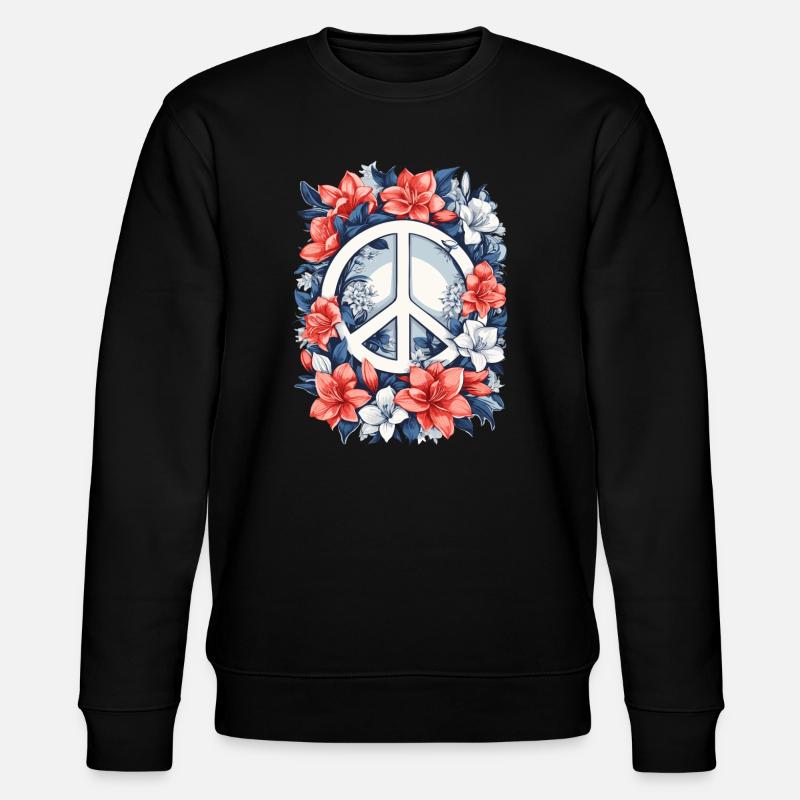 Friedenszeichen mit Blumen - Stanley/Stella Unisex Bio-Sweatshirt CHANGER  - Schwarz
