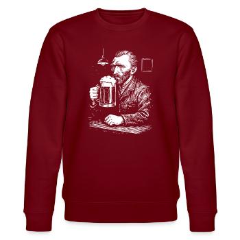Vintage Van Gogh drinking Beer in a pub - Stanley/Stella CHANGER Unisex Organic Sweatshirt - burgundy - Front - Nik (191cm) & Marisol (170cm)