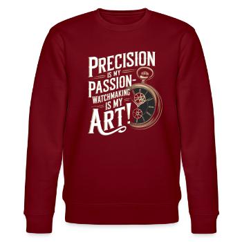 Präzision ist meine Leidenschaft – Uhrmacherei ist meine Kunst! - Stanley/Stella Unisex Bio-Sweatshirt CHANGER  - Burgunderrot - Vorne - Nik (191cm) & Marisol (170cm)