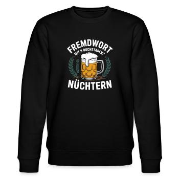 Party Fremdwort mit 8 Buchstaben - Nüchtern - Stanley/Stella Unisex Bio-Sweatshirt CHANGER  - Schwarz - Vorne - Nik (191cm) & Marisol (170cm)